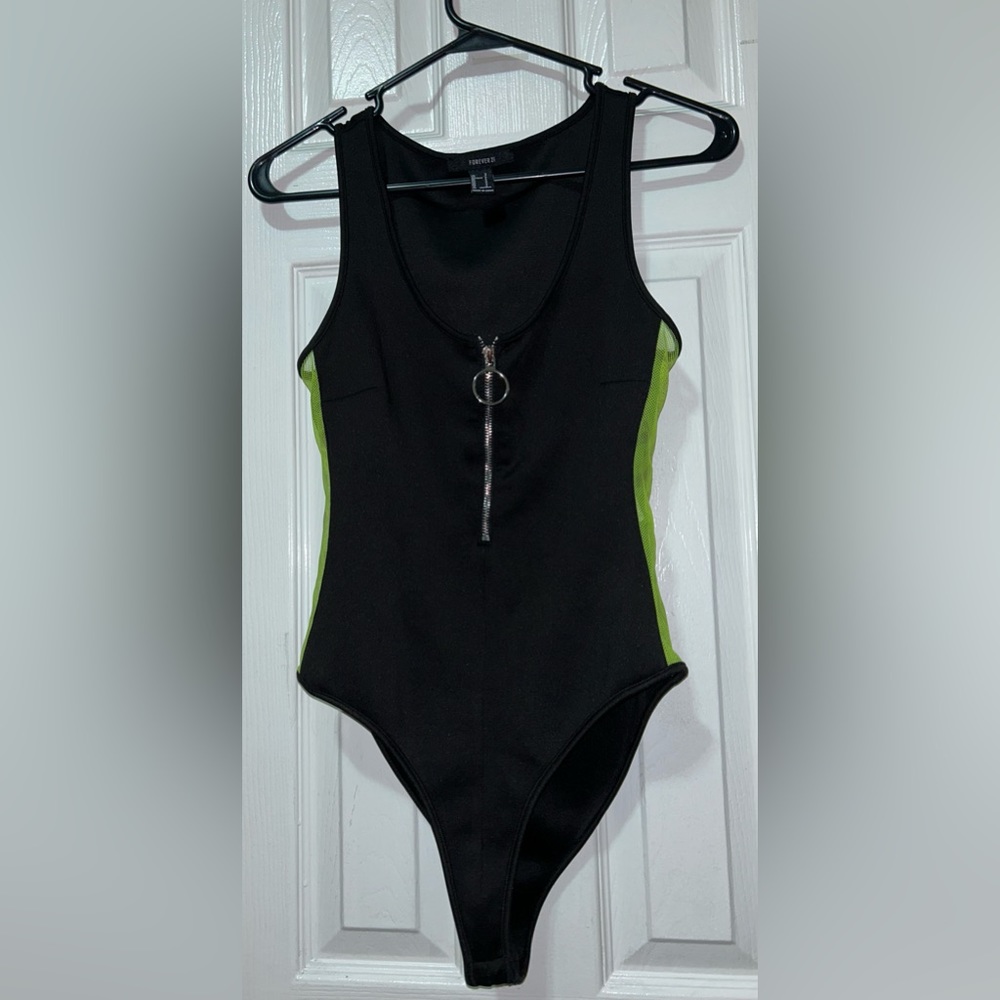 Forever 21 black zip up bodysuit.